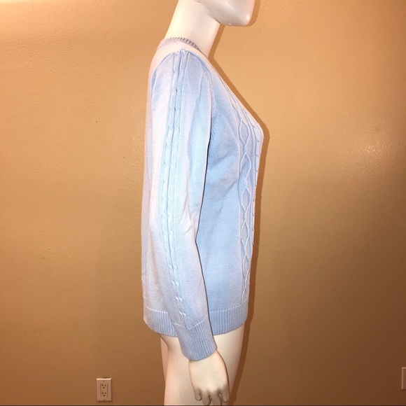 Karen Scott Knit Sweater Womens Size Medium Petite Blue Pullover V Neck Cotton - Picture 9 of 14